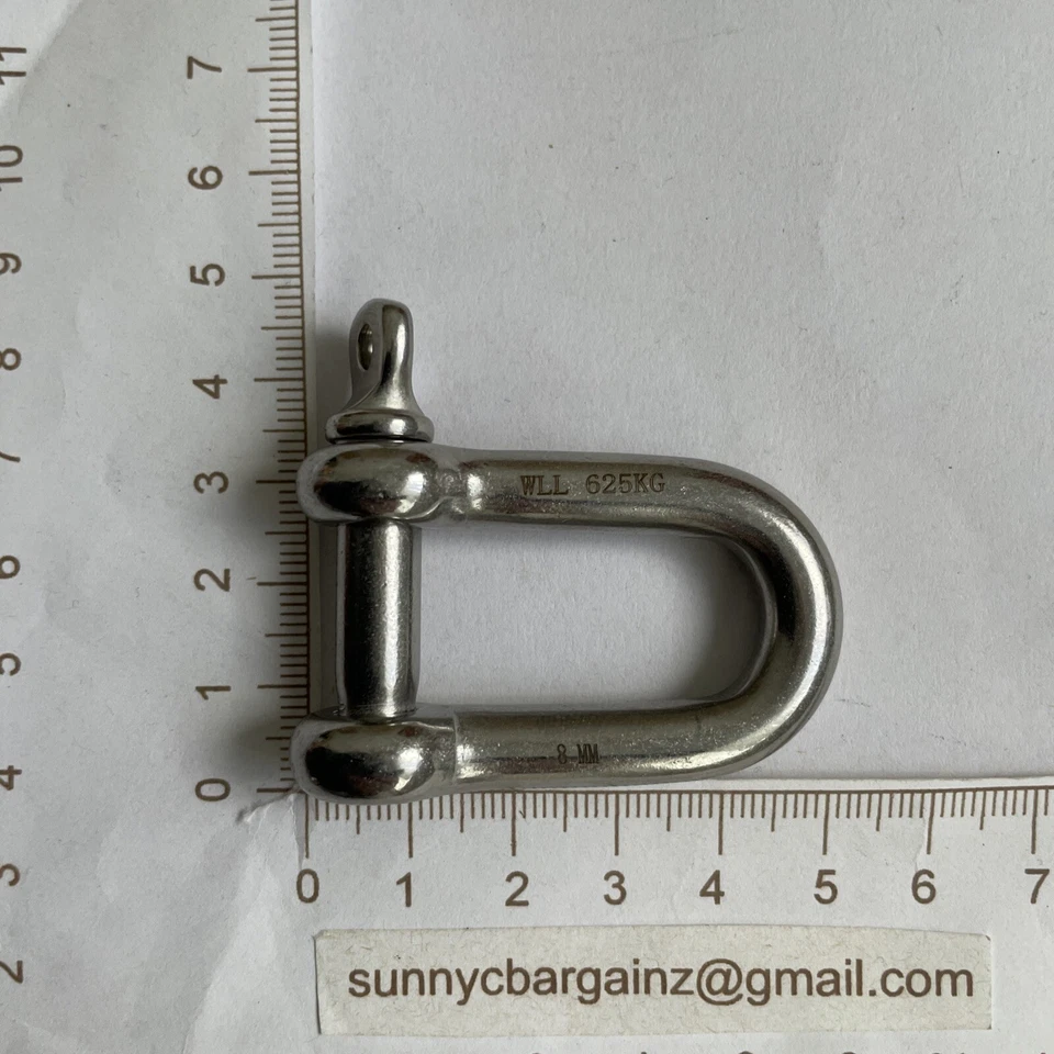 2 X 8mm Polished 304 Stainless Steel D Shackles. 625kg W.L.L. NEW. Free Post! - Image 3 of 4