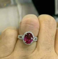 Certified Beautiful Natural 3.40ct Red Ruby Solid 14K White Gold Ring For Love