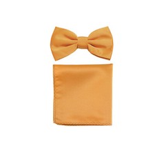 New formal men's pre tied Bow tie  Pocket Square Hankie solid Gold wedding