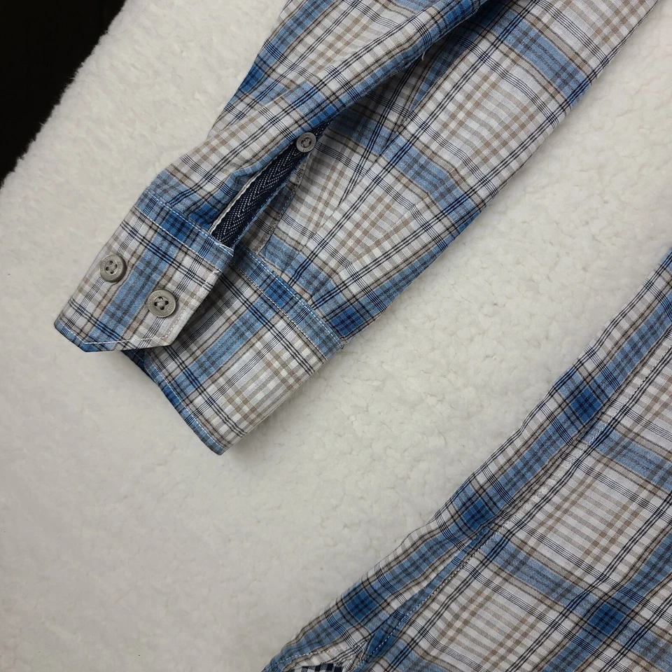 Camisa de franela Johnston Murphy para hombre grande azul marrón a cuadros ajuste a medida abotonada Foto 2 de 4