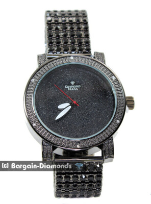 Mens 50mm Black Clear CZ Clubbing Watch Black Bling Dial 9'' Black Strap 6 CZs