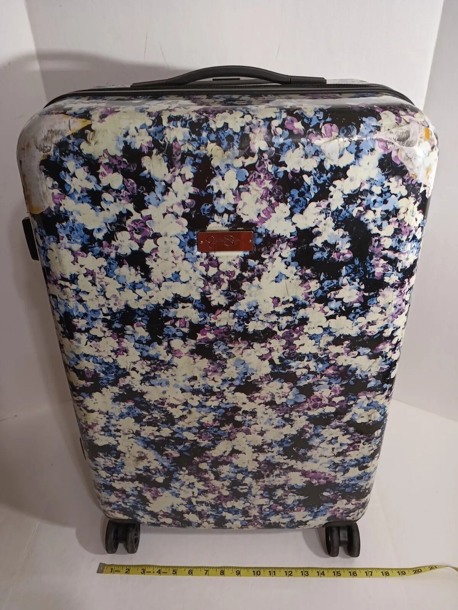 Jessica Simpson White Purple Colorful Flowers Zipper Carry-On