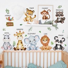 Safari Wall Decals with Names Jungle Animals Wall Stickers Peel and Stick Kid...
