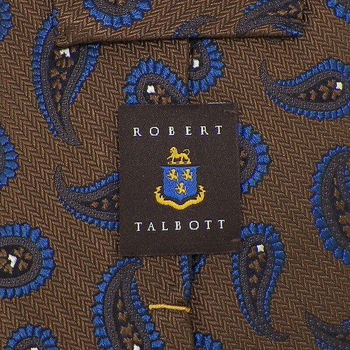 ROBERT TALBOTT Mens Brown Navy White PAISLEY Woven Silk Tie NWT - Picture 3 of 3