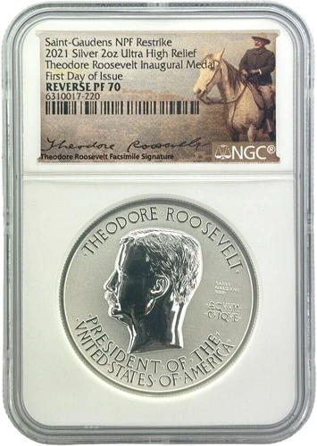 2021 Saint-Gaudens NPF 2oz Silver UHR Theodore Roosevelt Medal NGC REV PF70 FDOI