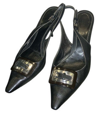 Vintage Y2K PRADA Black Leather Pointed Toe Buckle Detail