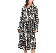 HOUSE OF HARLOW 1960 Long Sleeve Belted Floral Midi Shirt Dress Black White S