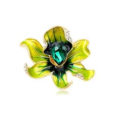 Enamel Peony Flower Brooch Pin Vintage Plant Peony Flower Suit Lapel Pin Crys...