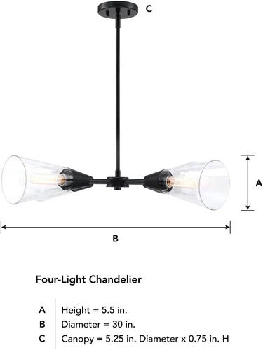 Norro 4-Light Matte Black Chandelier for Kitchen, Dining & Living Room - Picture 8 of 8