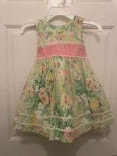 Hartstrings Dress Size 3T Green And Pink Floral Dress With Tie Sash NWOT