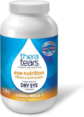 TheraTears 1200mg Omega 3 Supplement for Eye Nutrition, Organic Flaxseed Trig...