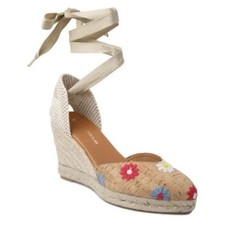 Andre Assous Ensley Flower Embroidered Espadrille Wedge Sandals Size 38