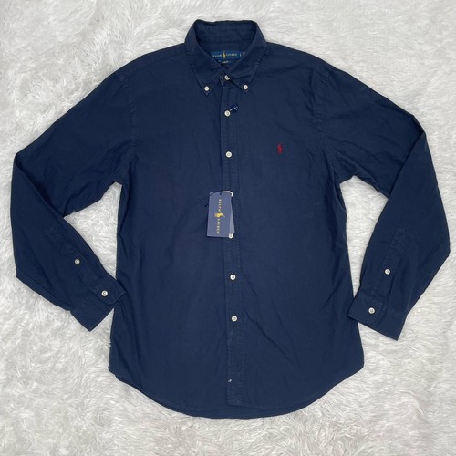 Ralph Lauren Men’s Button Up Shirt Size L Large Blue Cotton Preppy Slim Fit New