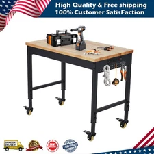 48" Adjustable Workbench Heavy Duty Workstation 2000 LBS W/ Casters Power Outlet