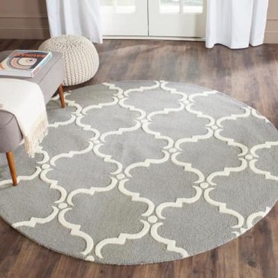 5x5, 6x6, 7x7 Handmade wool carpet, Geometric area rug, Round shape,