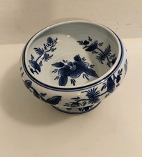 Large Vintage Chinese Ceramic Blue & White Round Floral Bowl For Decoration Only