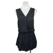 Fab'rik Black Sleeveless V-neck Faux Wrap Smocked Blouson A-Line Mini Dress L