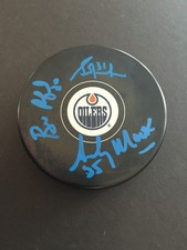 GRANT FUHR-ANDY MOOG-BILL RANFORD AUTO'D EDMONTON OILERS PUCK  JSA