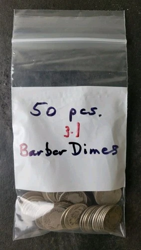 Bag of 50 10c Barber Silver Dimes