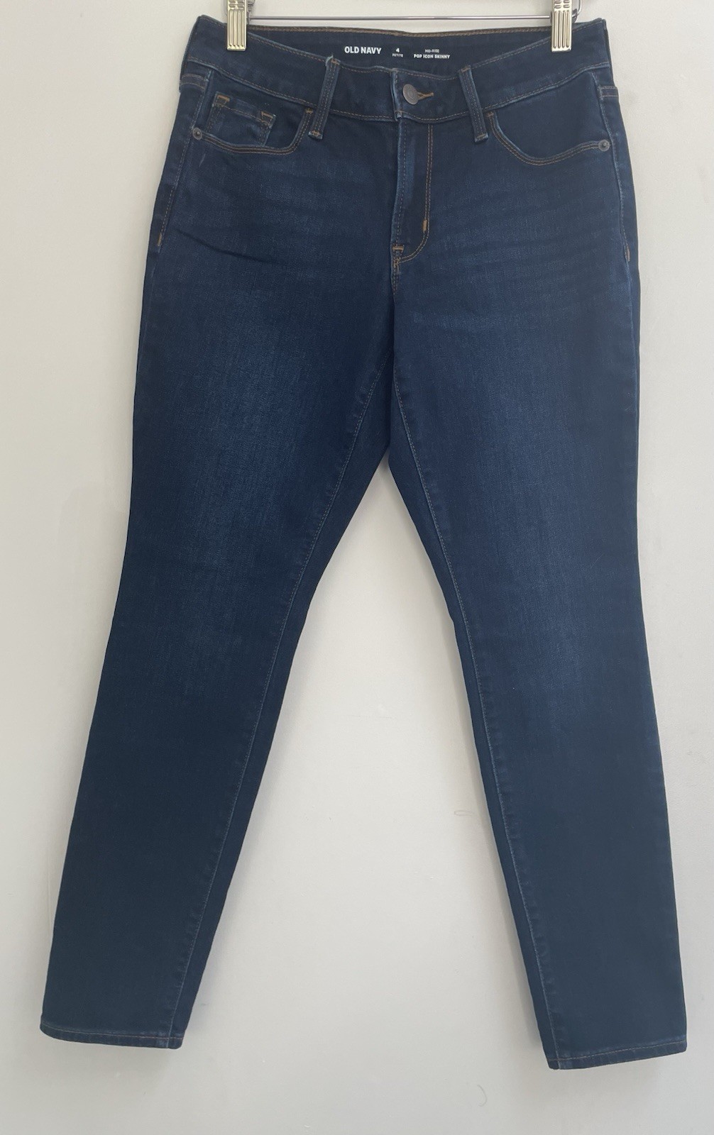 Old Navy Women's Pop Icon Skinny Mid Rise Cotton Blend Zip Jeans Dark Blue 4 Pet