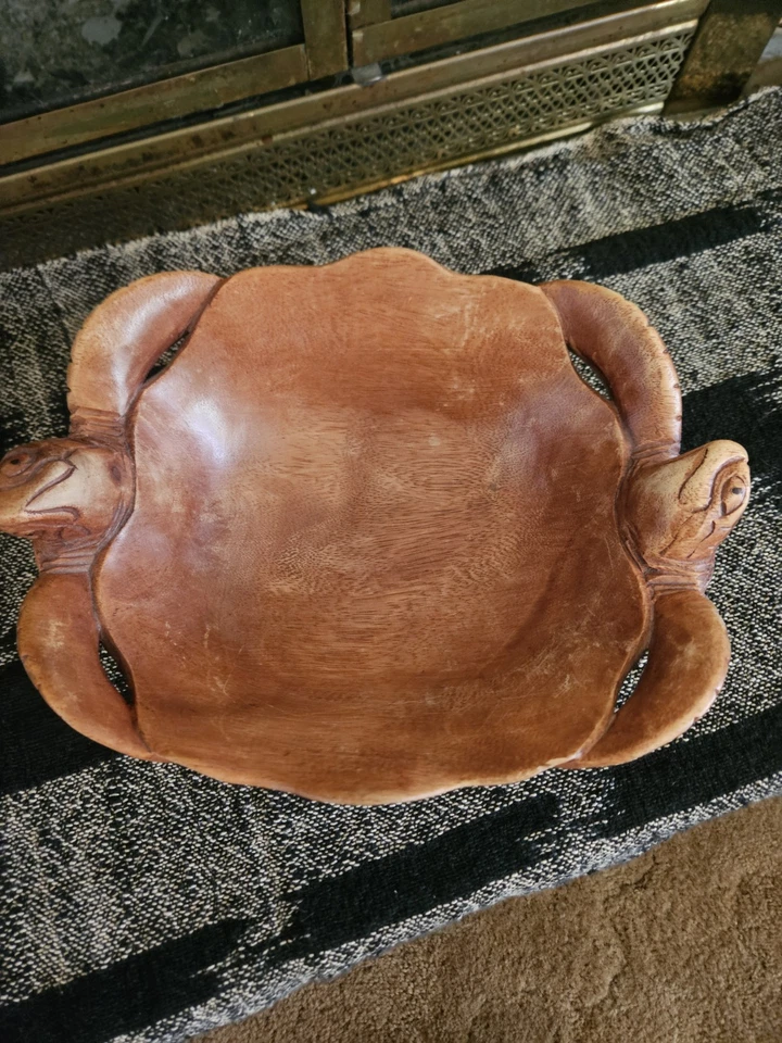 Madera de caoba tallada a mano náutica tortuga marina fruta nuez caramelo cuenco arte de cocina Foto 3 de 4