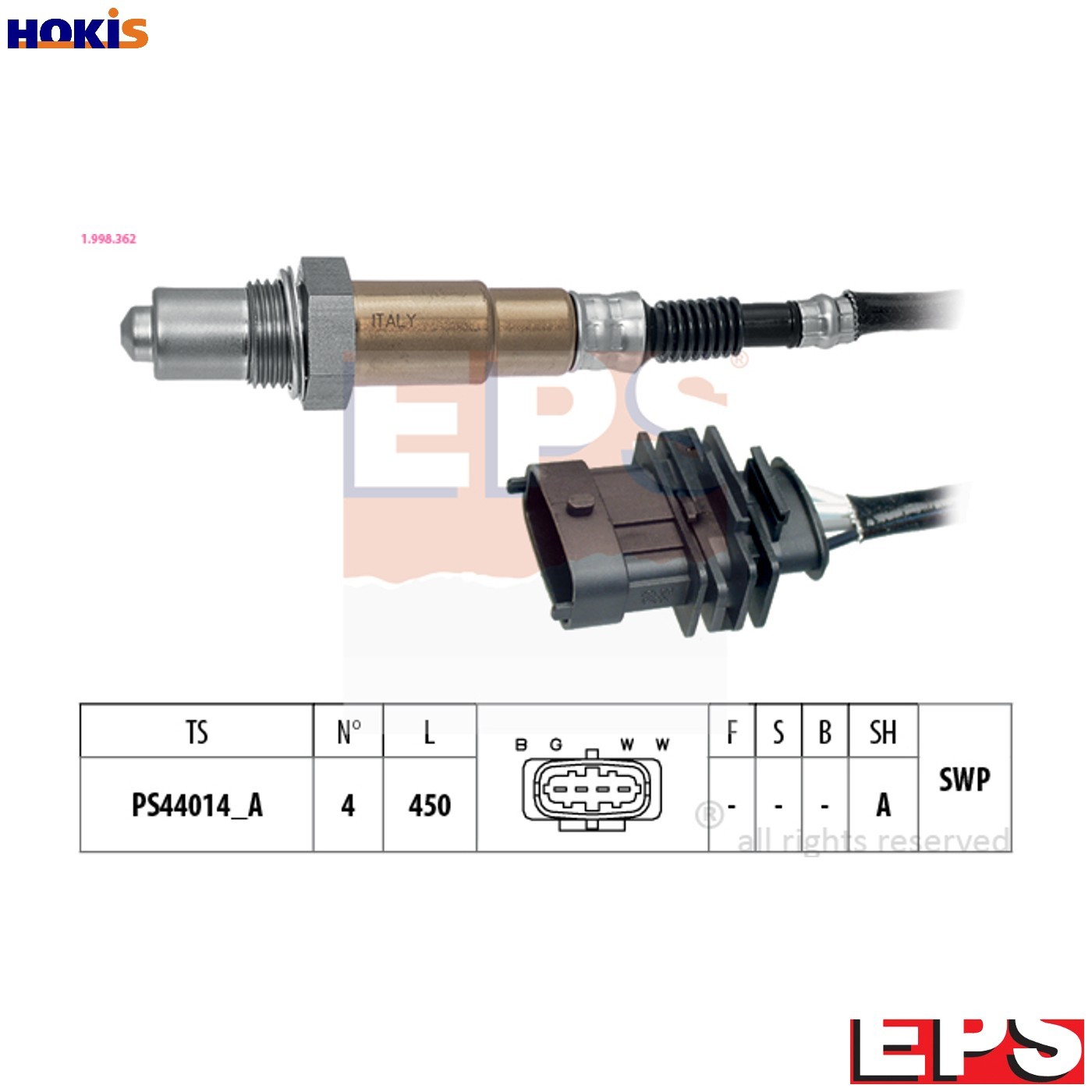 LAMBDA SENSOR 1.998.362 FOR VAUXHALL ZAFIRA/Mk/III ADAM CORSA/VAN/IV CORSAVAN