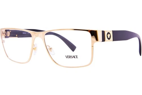 Versace VE1274 1002 Eyeglasses Frame Men's Gold Full Rim Rectangle Shape 57mm