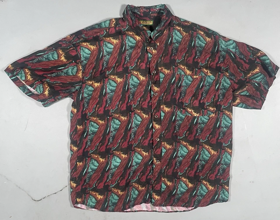 Camisa De Colección Años 80 Jerry J Garcia Abstracta Abstracta 100% Seda Botón Para Hombre Talla XL Foto 2 de 4