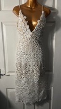 Love Triangle Size 8 10 Beige Nude White Crochet Lace Slip Dress Feather Sexy