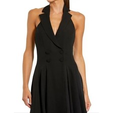 Mac Duggal Black Halter Tuxedo Blazer Dress Double Breasted Pleated LBD Size 8