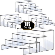 Display Risers, 16 Pcs 4 Set 7  L 8  L 9  L Acrylic Riser Display Shelf, Clear ...