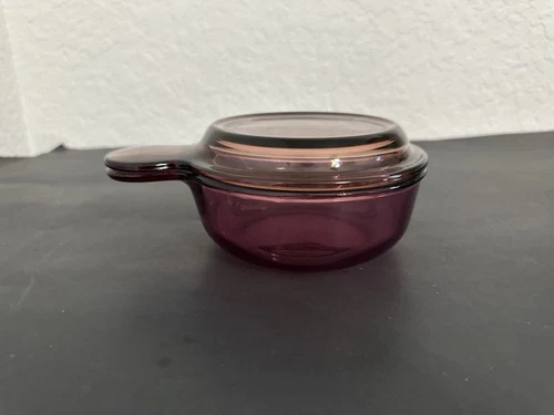 VTG Corning Vision Ware Cranberry Grab-It Bowl V-240-B w/ Pyrex Lid P-240-C EUC