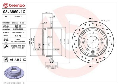 2x Bremsscheibe XTRA LINE - Xtra BREMBO 08.A869.1X für HYUNDAI i30 FD ix35 LM EL