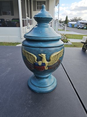 vintage patriotic jar or covered compote  Made Of Ceramic  Marked J K On...