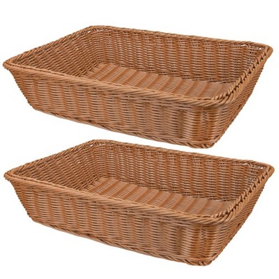 2 Pack Woven Bread Basket, Plastic Wicker Fruit Baskets 15.7 x 11.4 Inch, Imi...