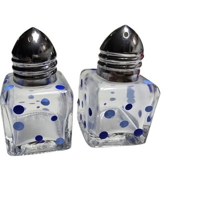 Retro Blue Polka Dot Glass Salt & Pepper Shakers Mid Century Kitchen Decor
