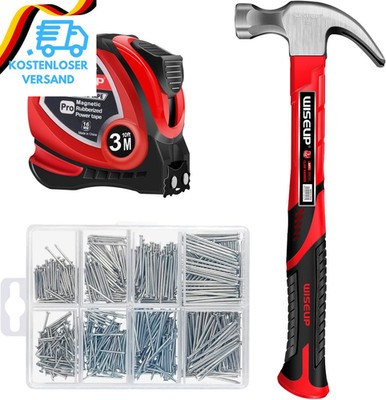 WISEUP Industrieller Hammer Set, Mit 520Pcs Nägeln Und Maßband Klauenhammer-Set,