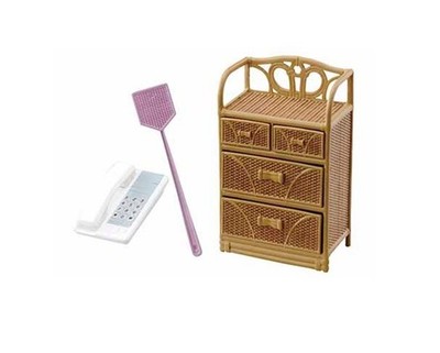 Re-Ment OUR HOME, #1 - Phone + Fly Swatter + Drawer Shelf -Dollhouse Miniatures