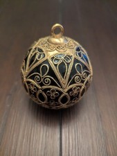 Henry Flagler Museum Style Royal Ball Ornament Brass Filigree Black Inlay Heavy
