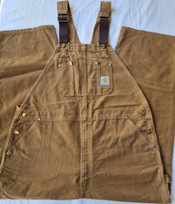 Carhartt Brown Cotton Bib Work Overalls R01 BRN 44x32 Mechanic Construction