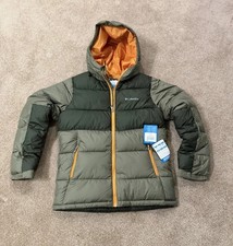 NEW Columbia Pike Lake II Hooded Puffer Jacket Green Orange Youth Boys XL