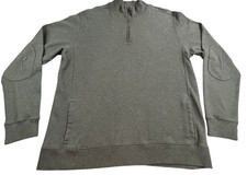 Lands End Quarter Zip Pullover Mens Large Green Cotton Elbow Patch Sweatshirt