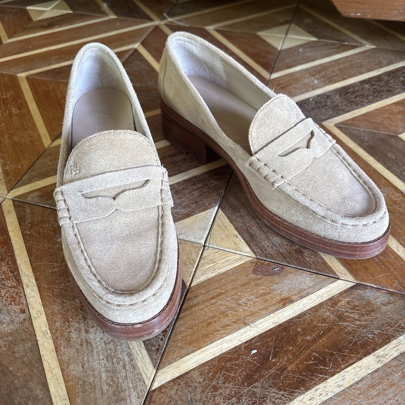 Ralph Lauren Italy 8.5 tan Suede Leather Penny Loafer heeled