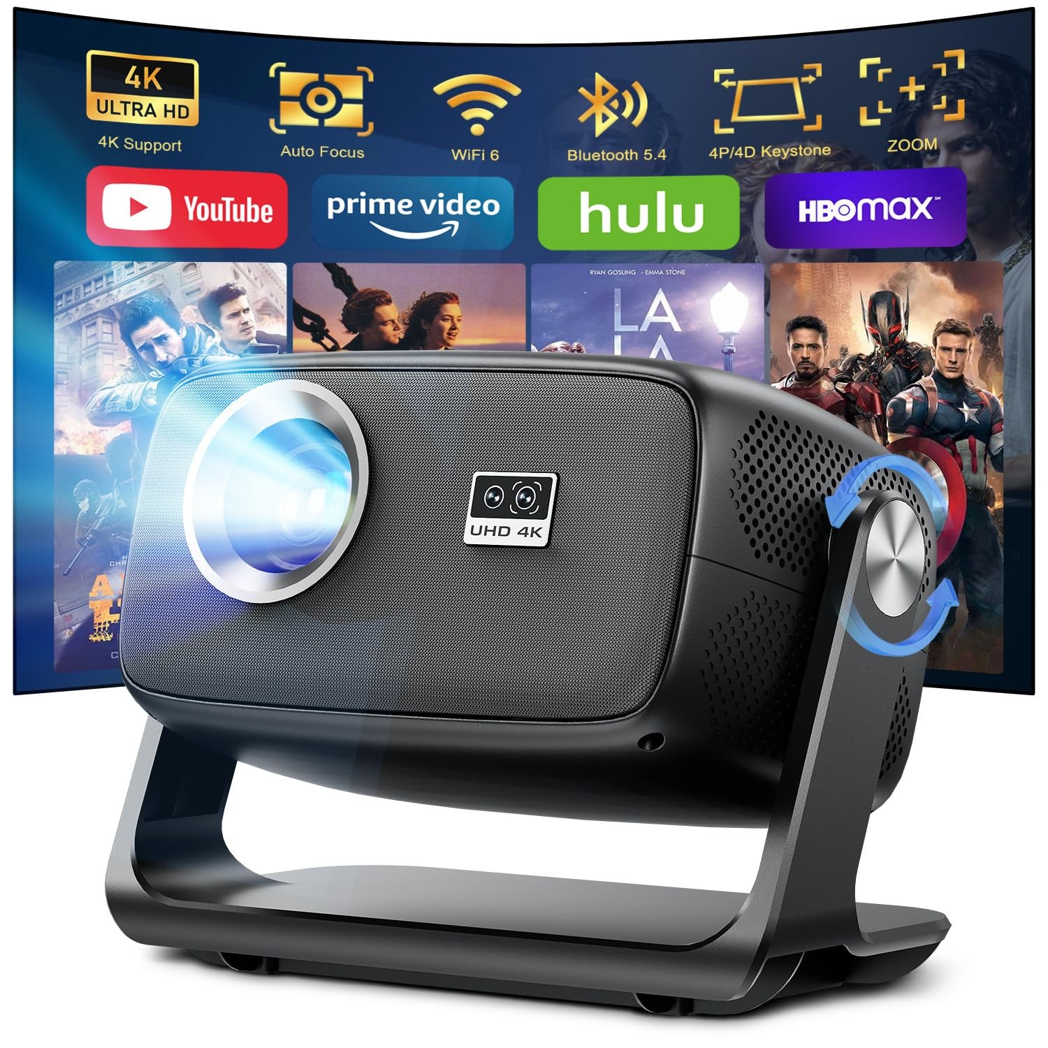 PROIETTORE 4K PORTATILE SMART TV 30000 LUMEN WIFI BLUETOOTH 5.4 ALTA DEFINIZIONE
