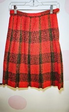 Vintage 1960's Red Aline Pleated Plaid Skirt tag size 9-10