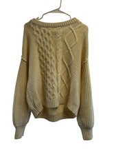 Free People Small Cable Knit Beige Sweater Fit Oversized