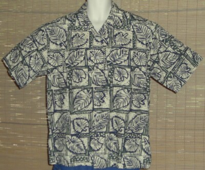 Mens Cooke Street Hawaiian Shirt Green Blue Beige Palms Pineapples Size Large