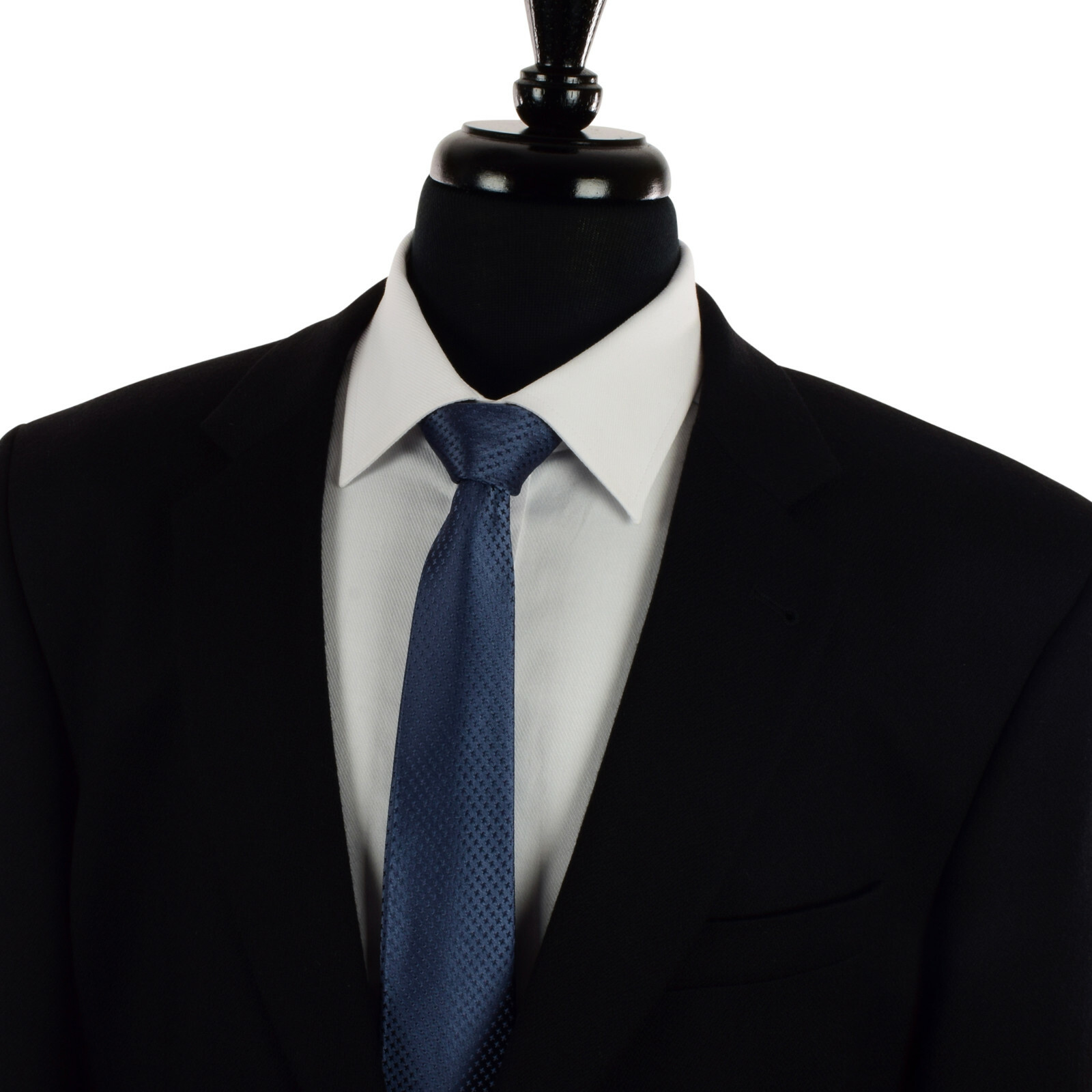 HISDERN Extra Lange Krawatte Mit Einstecktuch - Marineblau & Grau Gestreift