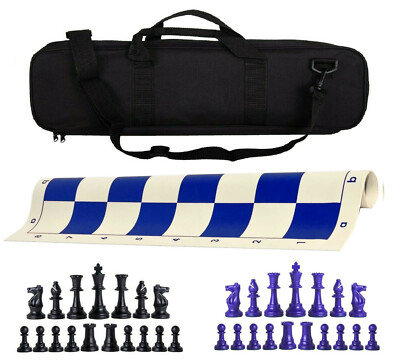 Deluxe Single Weight Chess Set - Vinyl Board Pieces & Bag - Black Royal