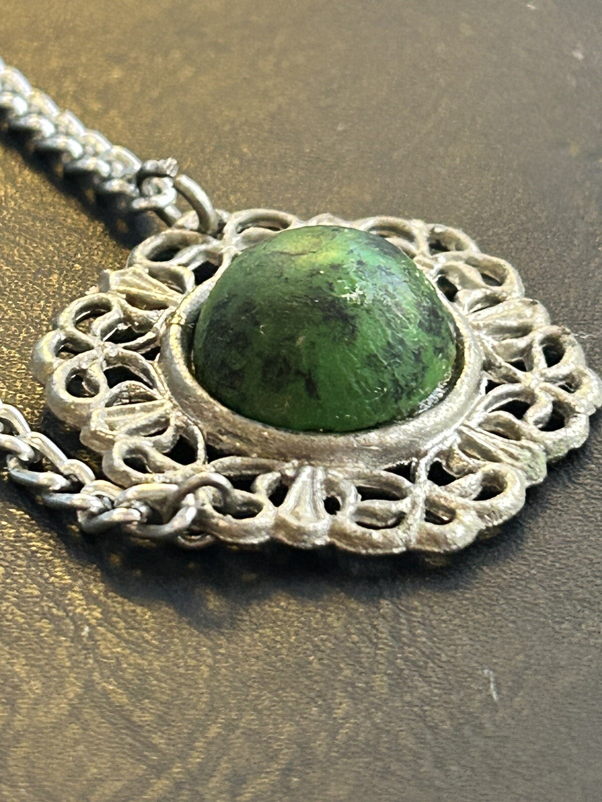 Vintage Natural (Green) Eilat Stone Jerusalem Judaica Pendant